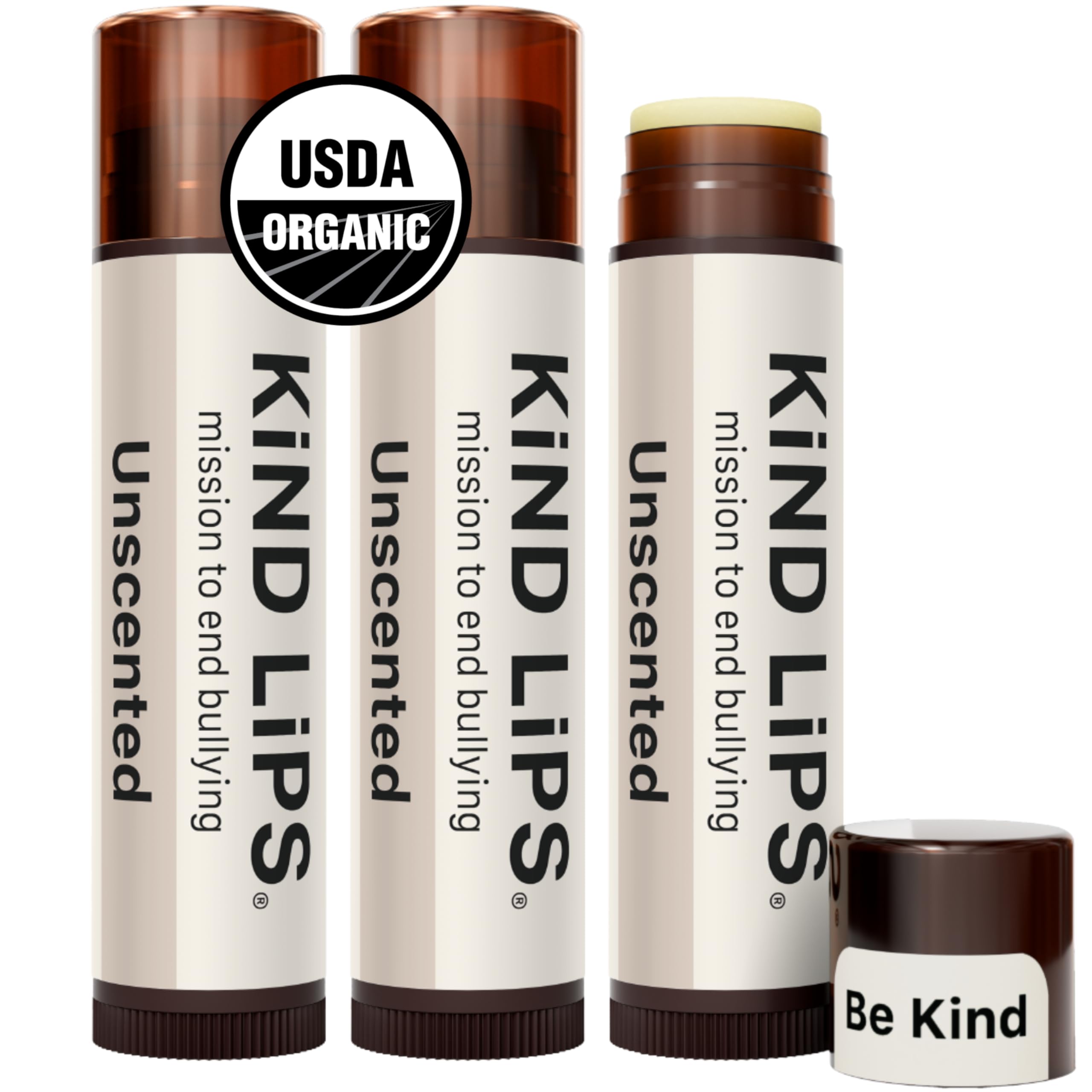 Kind Lips USDA Organic Lip Balm Unscented 3 Pack – 100% Natural, Moisturizing Lip Care with Beeswax. Hydrates & Nourishes Dry, Chapped Lips.