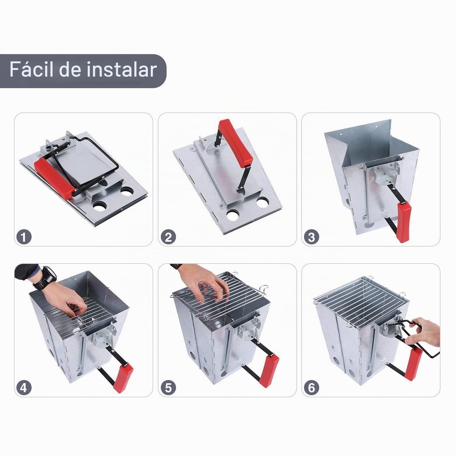 Chimenea de carbón Plegable Grande para Weber, Encendedor de carbón con asa, Juego de Parrillas para Acampar, Parrilla de pie para Acampar BBQ GrillOutdoo Smoke para Camping Picnics