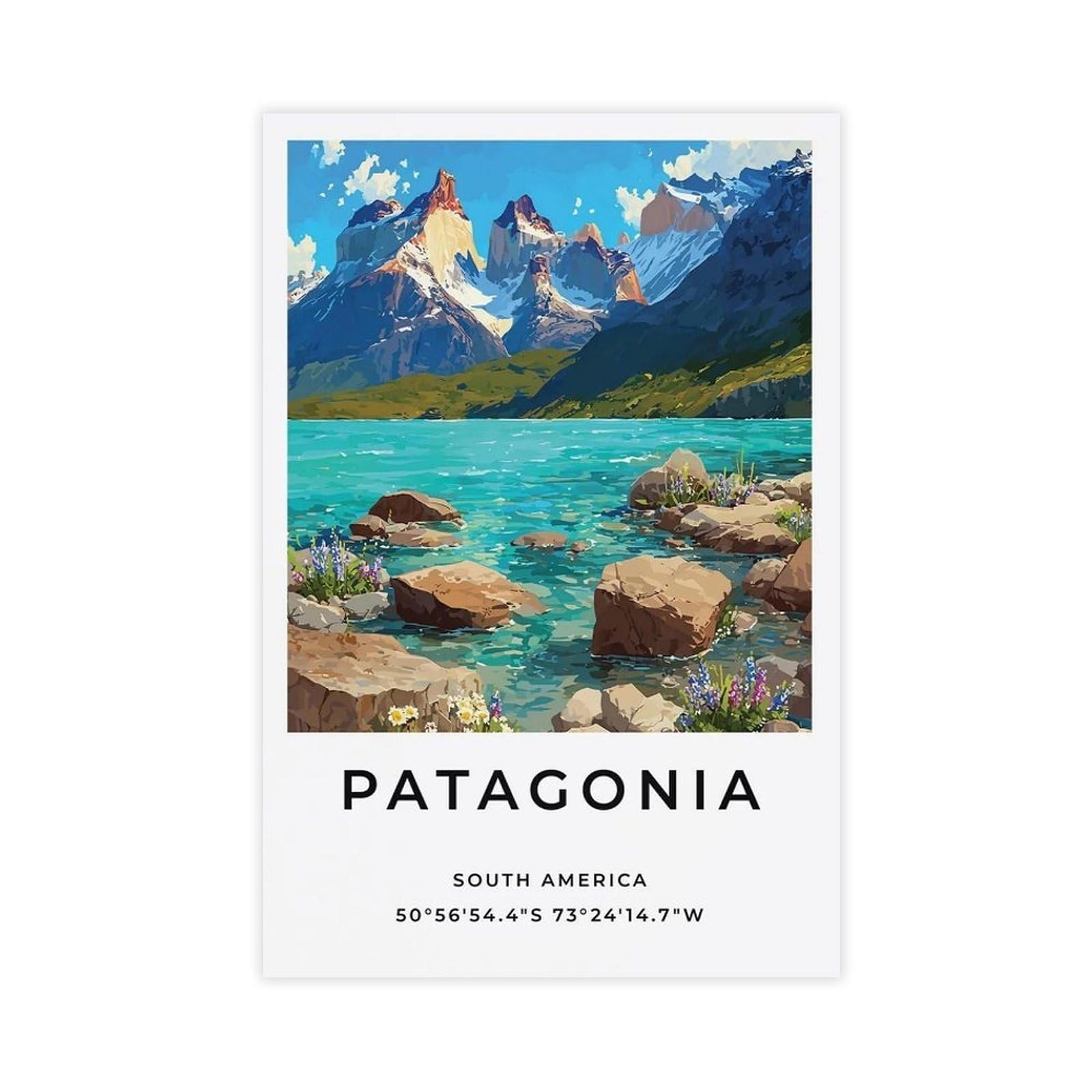 Lxwnze Turquoise Patagonia Art Chile Torres Del Paine National Park Trave（46） Canvas Poster Bedroom Decor Landscape Office Room Decor Gift 12" L X 18" W