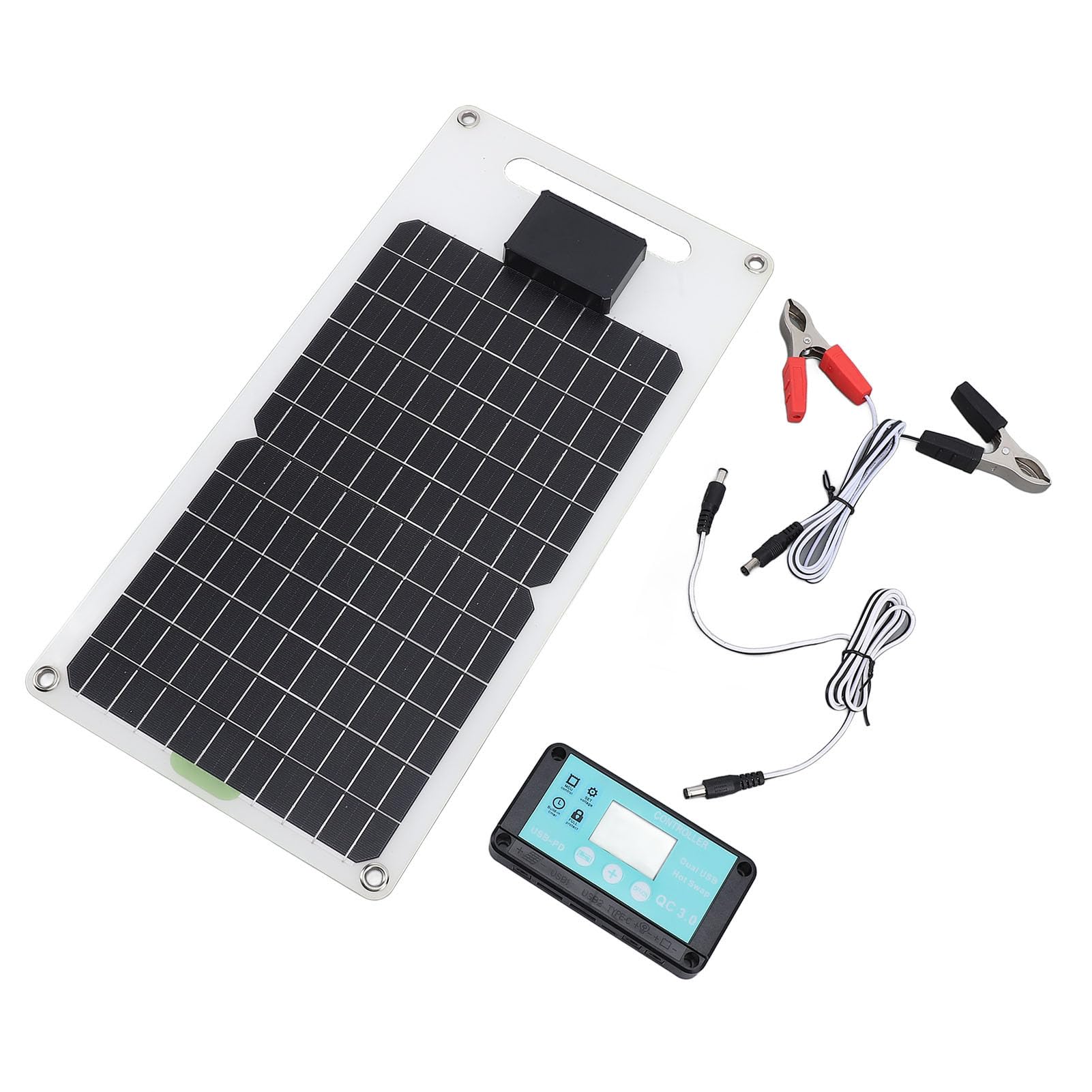 Pannello Solare in Silicio Monocristallino da 50 W con Doppia Porta di Uscita CC USB TIPO C per Telecamera di Sicurezza per, Kit Regolatore di Carica Solare 100 A 12 V 24 V,