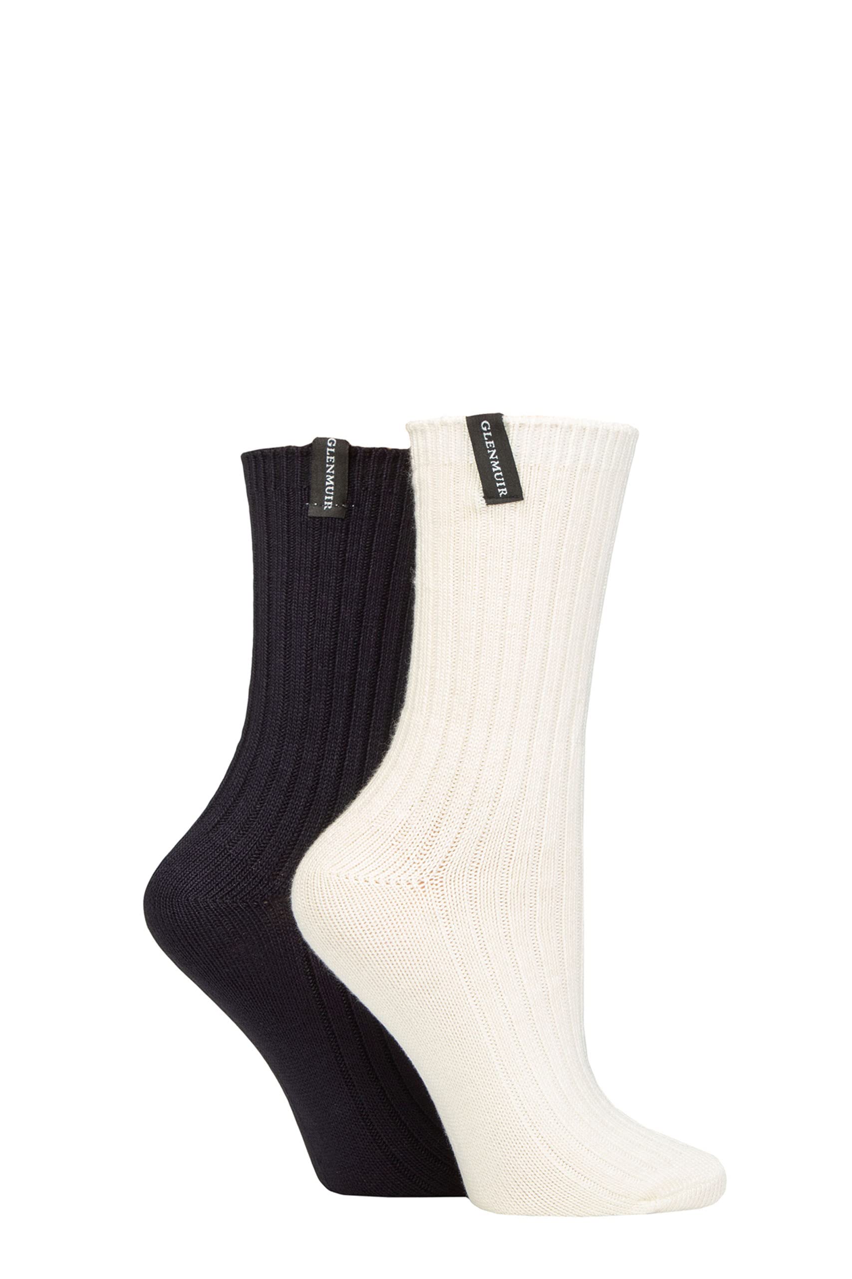 Glenmuir Ladies Light Cushioned Bamboo Boot Socks Pack of 2 Snow/Navy 4-8