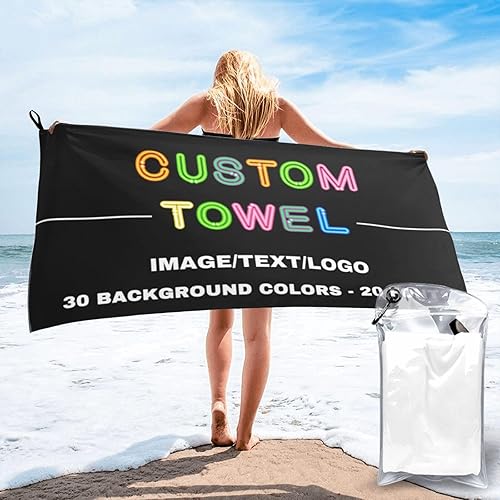 Toalla de playa personalizada con texto, imagen, logotipo, toallas de playa de microfibra, toalla de secado rápido para viajes, playa, piscina, baño