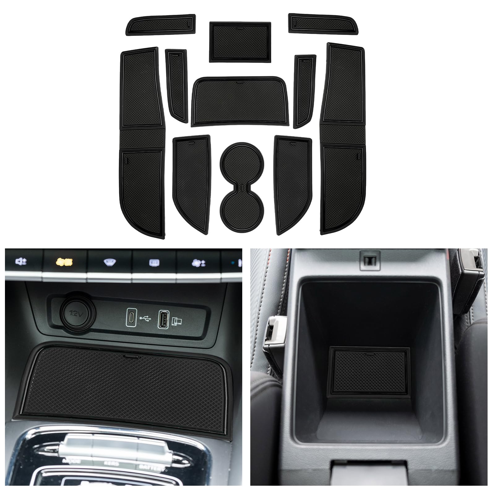 Compatible with MG ZS EV 2023 2024 2022 Facelift, Rubber Mats Centre Console Non-Slip Mats Non-Slip Cup Holder Rubber Mat Armrest ZS EV Accessories (Black)