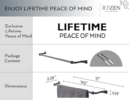 Miniatura 4 de RTZEN Farmehouse - Toallero de baño de hierro forjado, barra de toalla de metal mate negro para montaje en pared, hecho a mano, decoración del