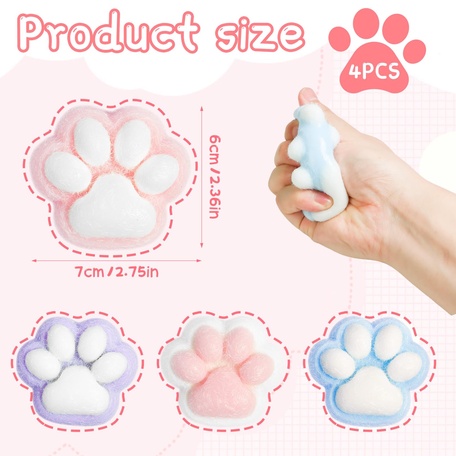 4 Pcs Taba Squishy, Cat Paw Squishy for Stress Relief Fun Fidget Toys, Cute Super Soft Squeeze Toys - Image 2