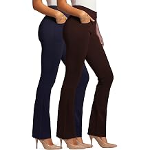 Conceited 2-Pack Stretch Slacks for Women - Wear to Work - Bootcut Dress Pants with Pockets - Navy, Brown - Large