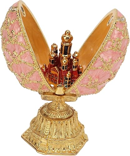 Miniatura 6 de Egg Shape Metal Jewelry Box Carved Delicate Decor Small Gifts Buckle Contained Boxes Castle Ablaze Egg Shaped Golden Edge Exquisite Furnishings