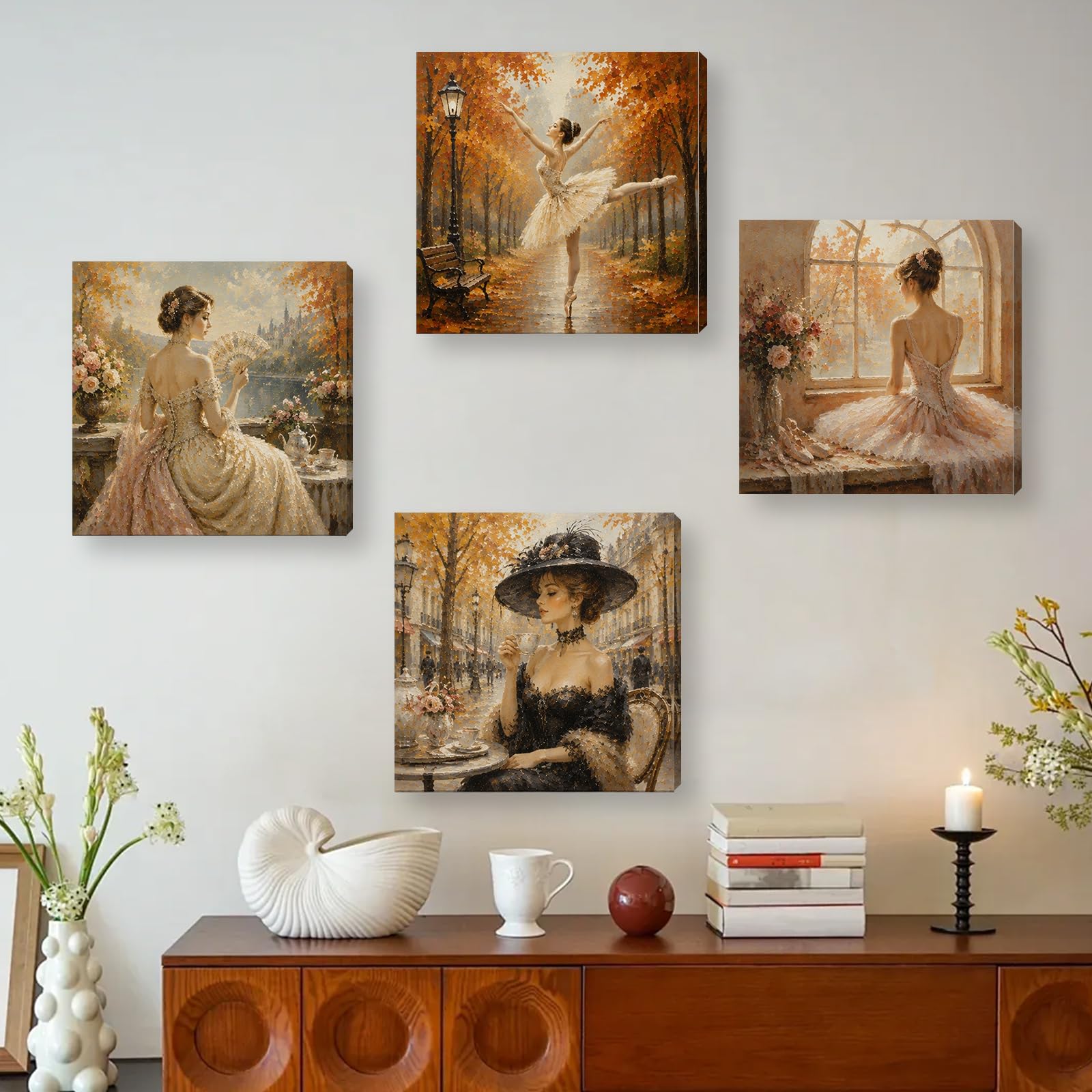 Nummeriertes Leinwand-Malset, 4er-Pack, 12 Farben (Vintage elegante Dame)