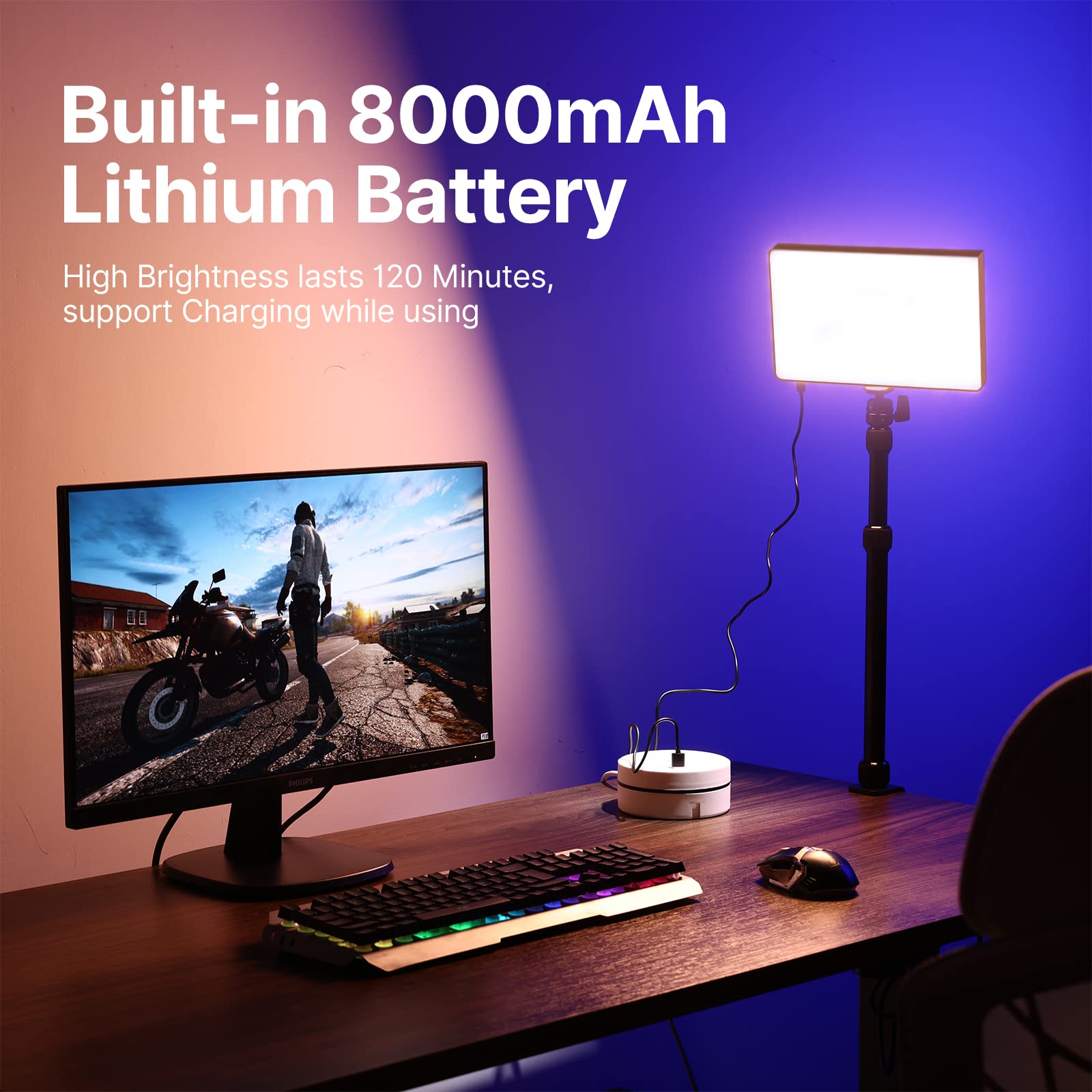 ULANZI LT003 RGB LED Luz de Video, Panel LED portátil con 2100 lúmenes y 15W, 10 "Luz de Video Regulable 2500K-9000K, Batería incorporada de 8000mAh, CRI> 95 para cámara DSLR Fotografía de Video