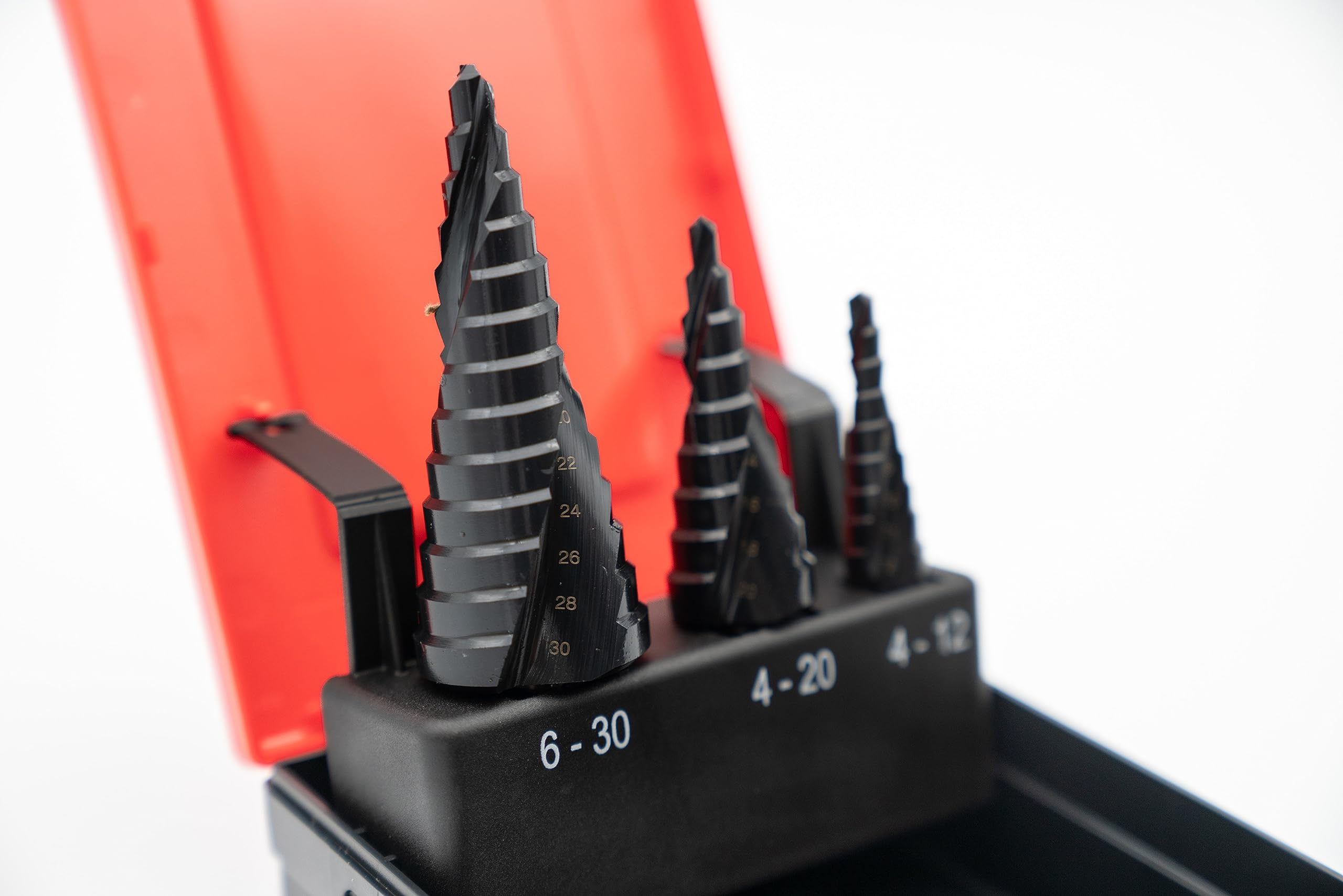 BAER Stufenbohrer Set 4-30 mm (4-12) (4-20) (6-30), HSS-TiAlN, Kegelbohrer, Schälbohrer, Konusbohrer, Baustähle, CrNi-Stähle, NE-Metalle & Edelstähle bis 6mm Stärke