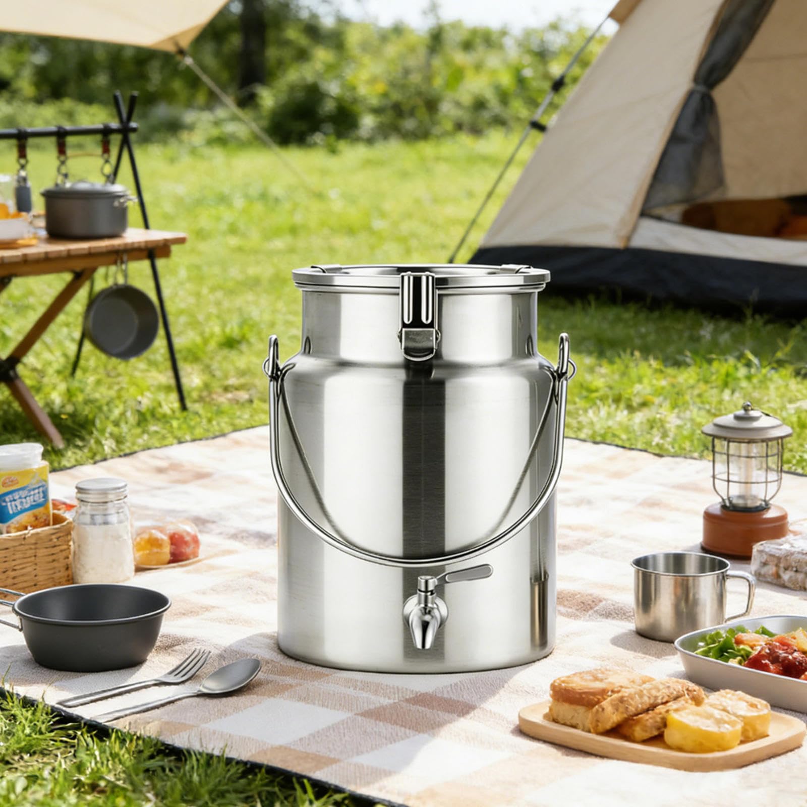 contenitore olio acciaio con rubinetto taniche di latta per olio da contenitore per latte in acciaio inox per cucina e uso domestico,10Liters