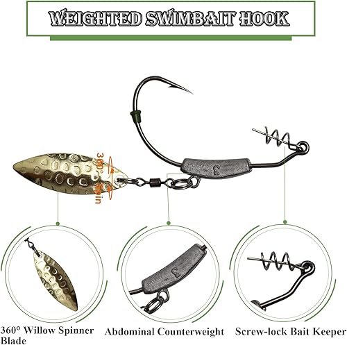 Miniatura 3 de Dovesun 12 piezas44 anzuelos de pesca con peso para agua salada y agua dulce, gusanos sin malas hierbas para pesca de lubina 30 40 50