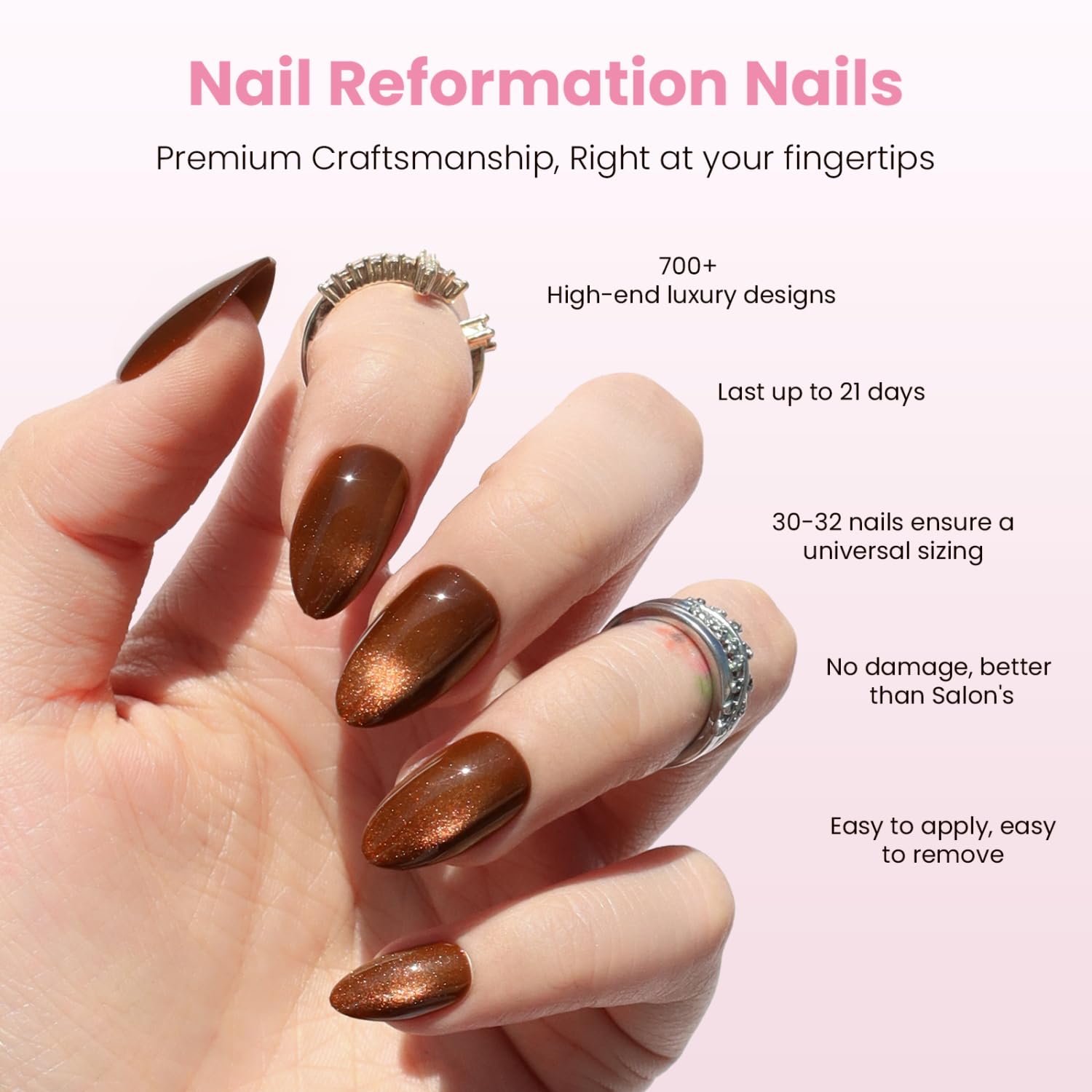 Nail Reformation Press On Nails, Brown Velour Short Almond Fake Nails