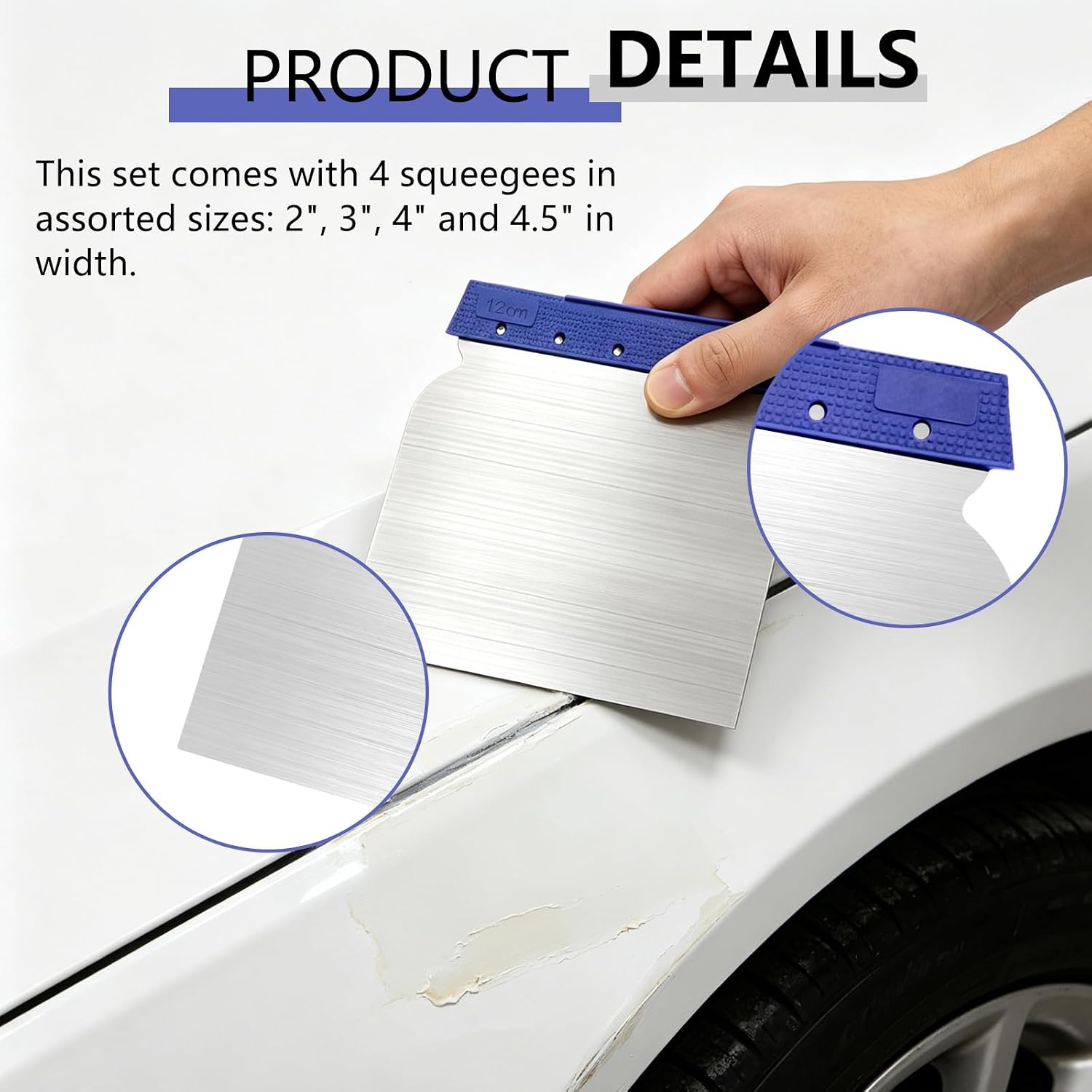 4 Sets Of Metal Scraper Applicator Set Body Putty Knife Set Fence Repair Tools Multi-Purpose Scraper Applicator Leveling And Repairing Cement Putty Foam (Silver)