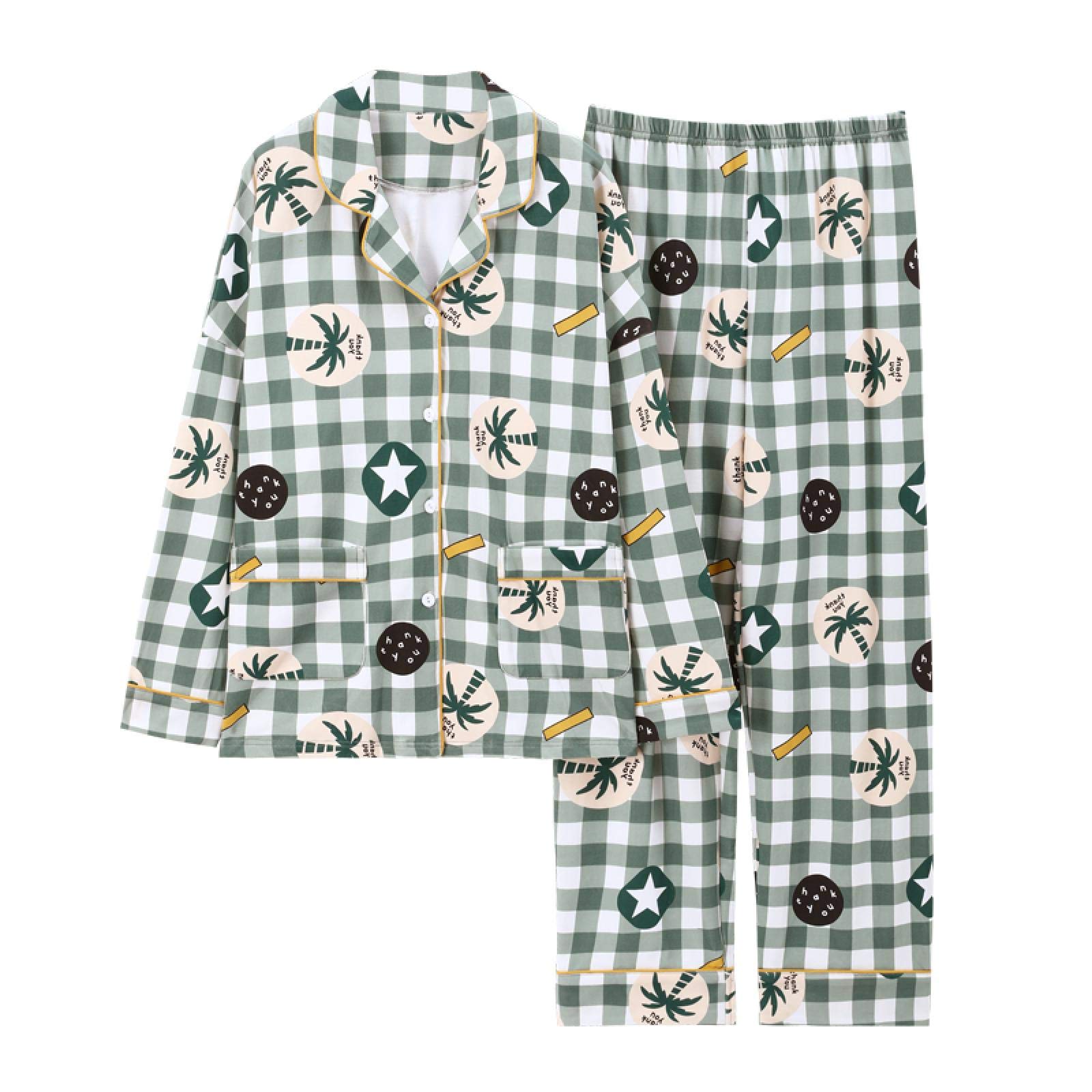 Pigiama Pigiama Set Pigiama Manica Lunga per Donna Abbottonatura Pigiama Taglie Forti Morbido Pigiama Set XL Verde