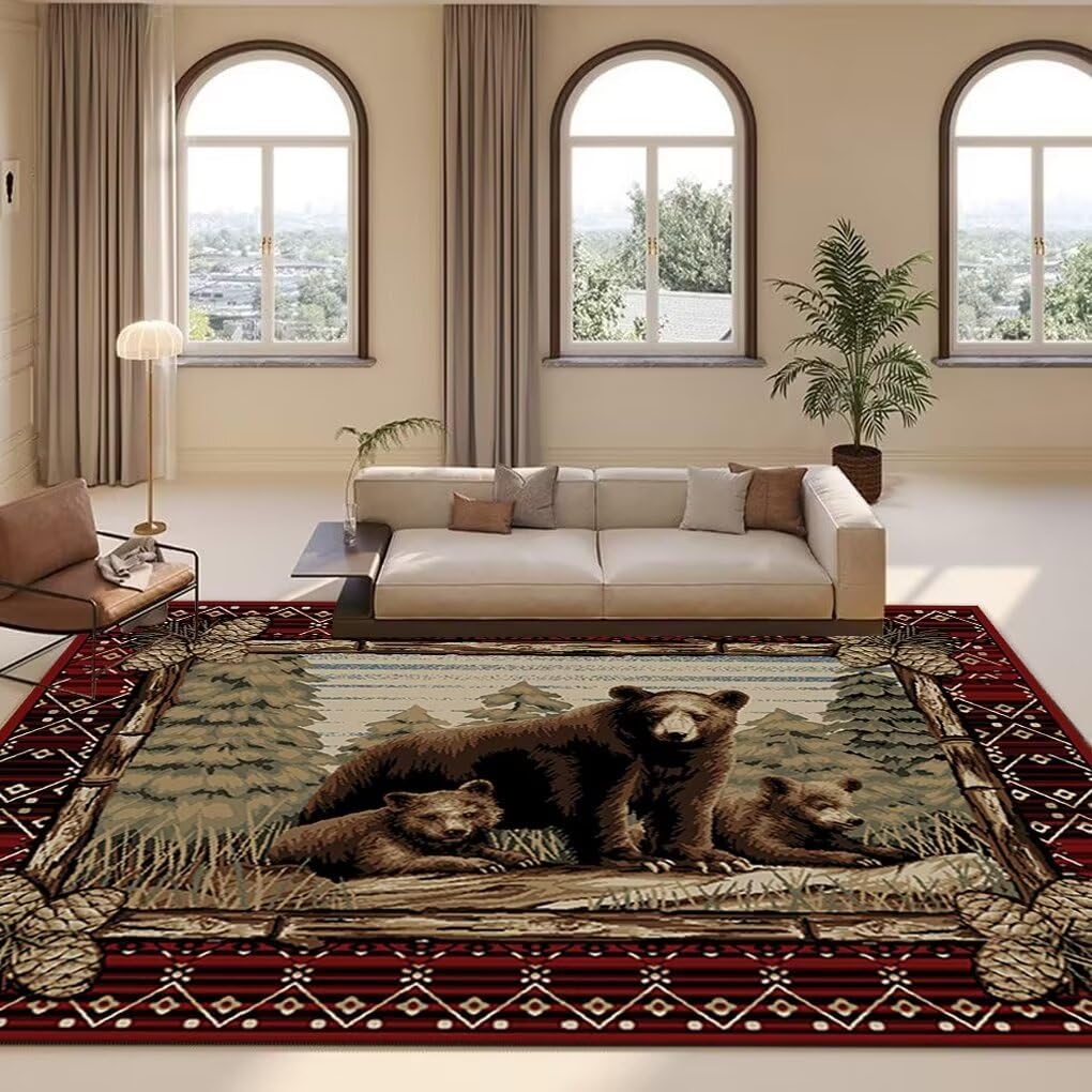 Soyalie Rustic Lodge Cabin Bear Rugs for Dining Room Non