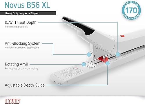 Miniatura 8 de Novus Engrapadora resistente B56, capacidad para 200 hojas, antiatascos, profundidad de grapado de 3 pulgadas con guía ajustable, derivación de