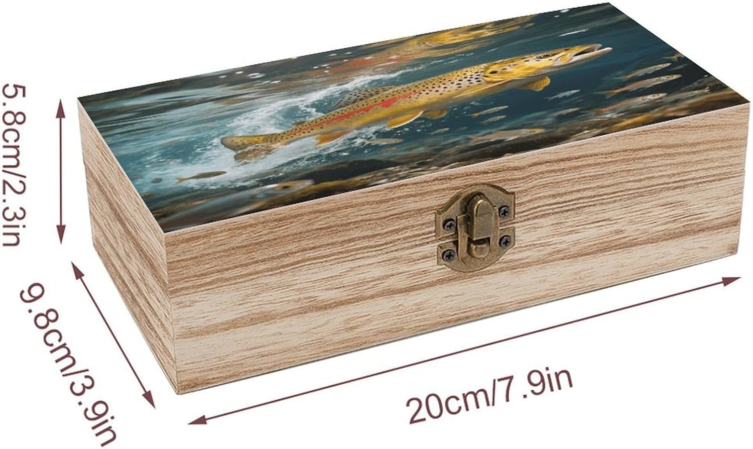 Trout in The Water Wooden Storage Box Vintage Jewelry Box image 2