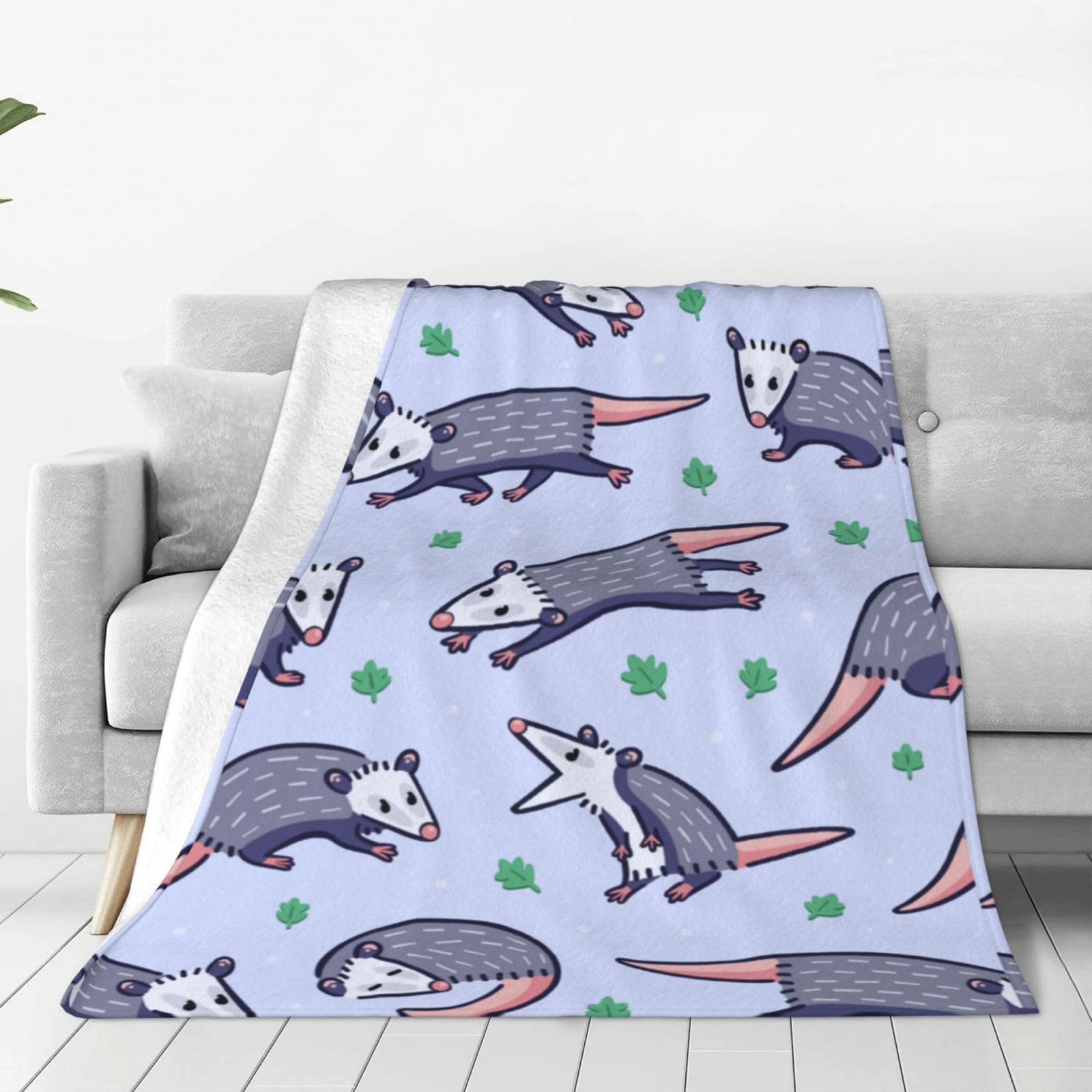 Couverture flanelle Opossum anti-froid jeté de canapé imprimé peluche