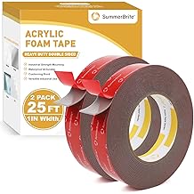 Summerbrite Heavy Duty Double Sided Foam Tape, 1 Inch x 25 Ft 2 Rolls, 50 Ft Total, 0.05 Inch Thick Industrial Grade Waterproof Mounting Tape for Automotive, LED Strip Lights, Home & Office