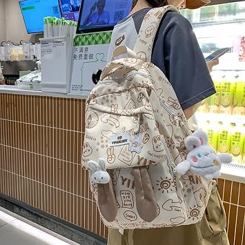 Cute Bunny Backpack 2025 Kawaii Ears Aesthetic Backpack with Keychain Casual Bag College Travel Bag