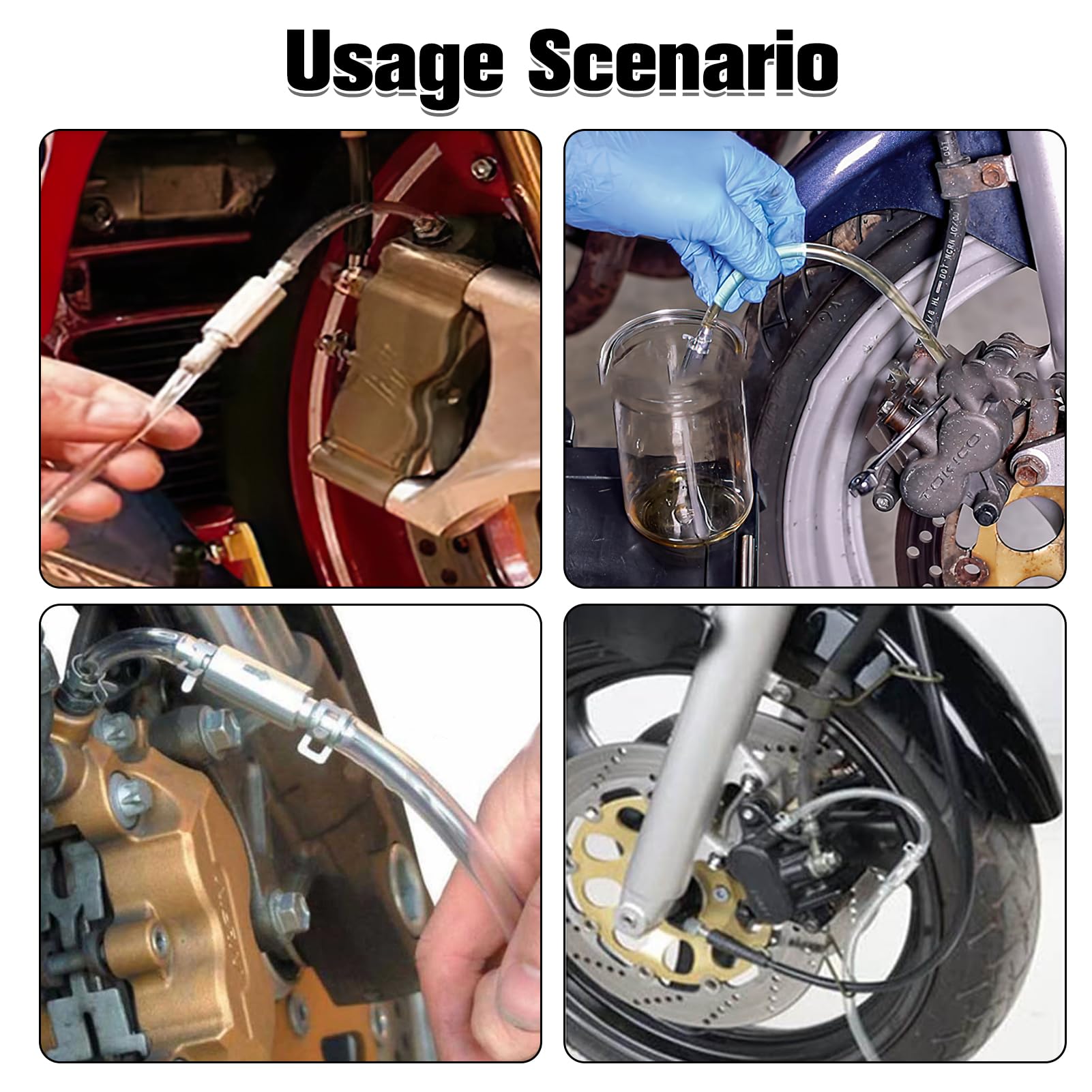 Kit Purgador de Travão para Motocicleta y Bicicleta, Mangueira de Purga Frenos Herramienta de Mantenimiento con Tubo Flexible y Cuerpo de Aluminio, Resistente a Corrosión, Fácil Instalación y Uso