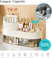 LucyStudio 2-in-1 Kozmetikai Szervező - 360° Forgatható Smink Rendszerező Fiókkal, Bőrápolási Termékekhez, Kétajtós Tárolórendszer 3