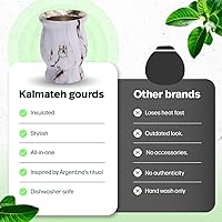 Vista 9 de Kalmateh Yerba Mate Cup/Gourd 8.6oz, taza de té de acero inoxidable, juego de 3 piezas, incluye popote de filtro Bombilla y cepillo de limpieza