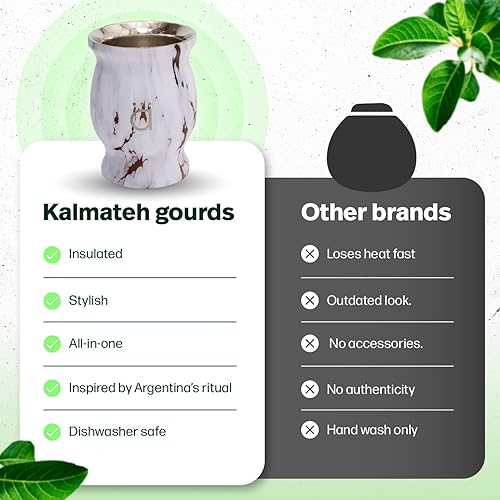 Miniatura 9 de Kalmateh Yerba Mate Cup/Gourd 8.6oz, taza de té de acero inoxidable, juego de 3 piezas, incluye popote de filtro Bombilla y cepillo de limpieza