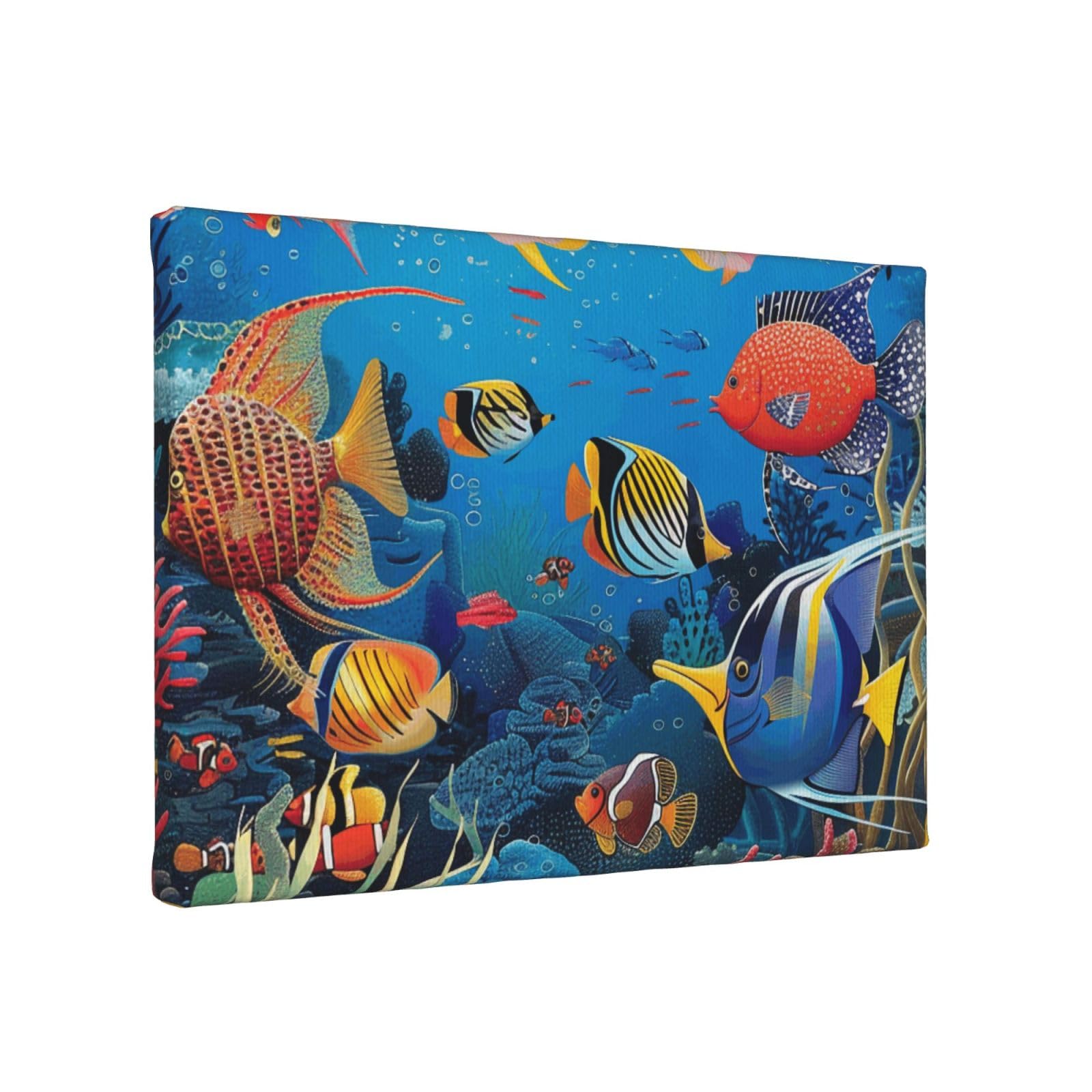 YKLJG The Underwater World Tropical Fish Printed Wall Art Canvas Painting 30x20 CM Wooden Framed Picture Painting Artwork Prints for Bedroom Kitchen Home Office Decor