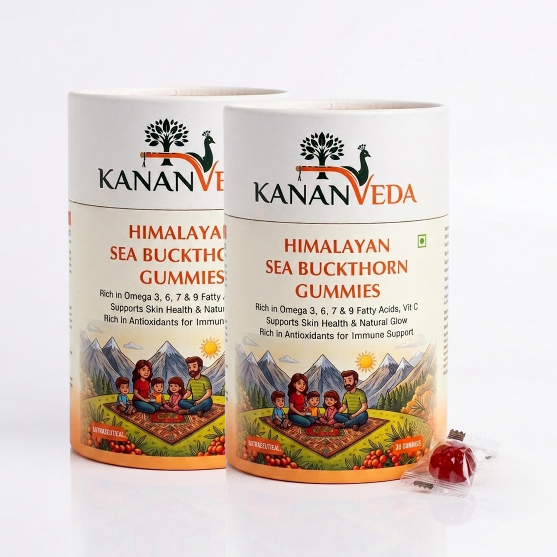 Himalayan Sea Buckthorn Gummies with Omega 3, 6, 7 & 9, Supports Skin Health, Immunity & Natural Glow