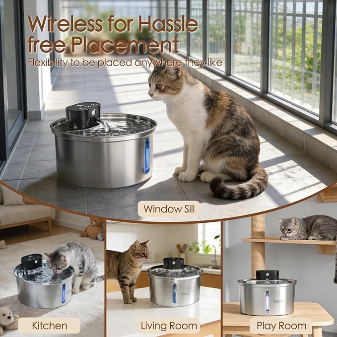 Fuente de Agua para Gatos Inalámbrica ETACCU Acero Inoxidable 3.2L miniatura 3