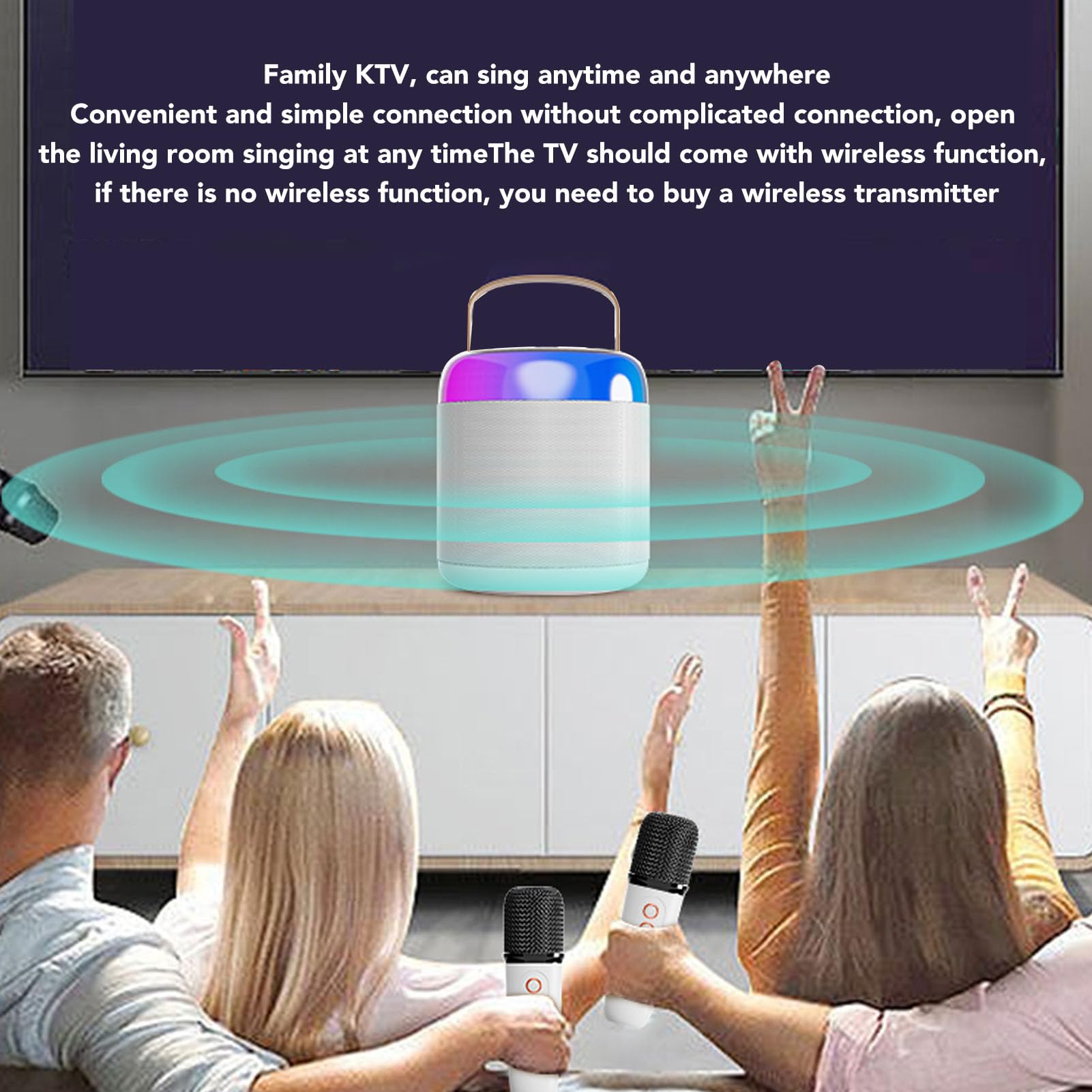 Karaoke Speakers RGB Light Bluetooth5.3 Speaker with 2 Microphones Portable Karaoke Machine for Family Party (White)