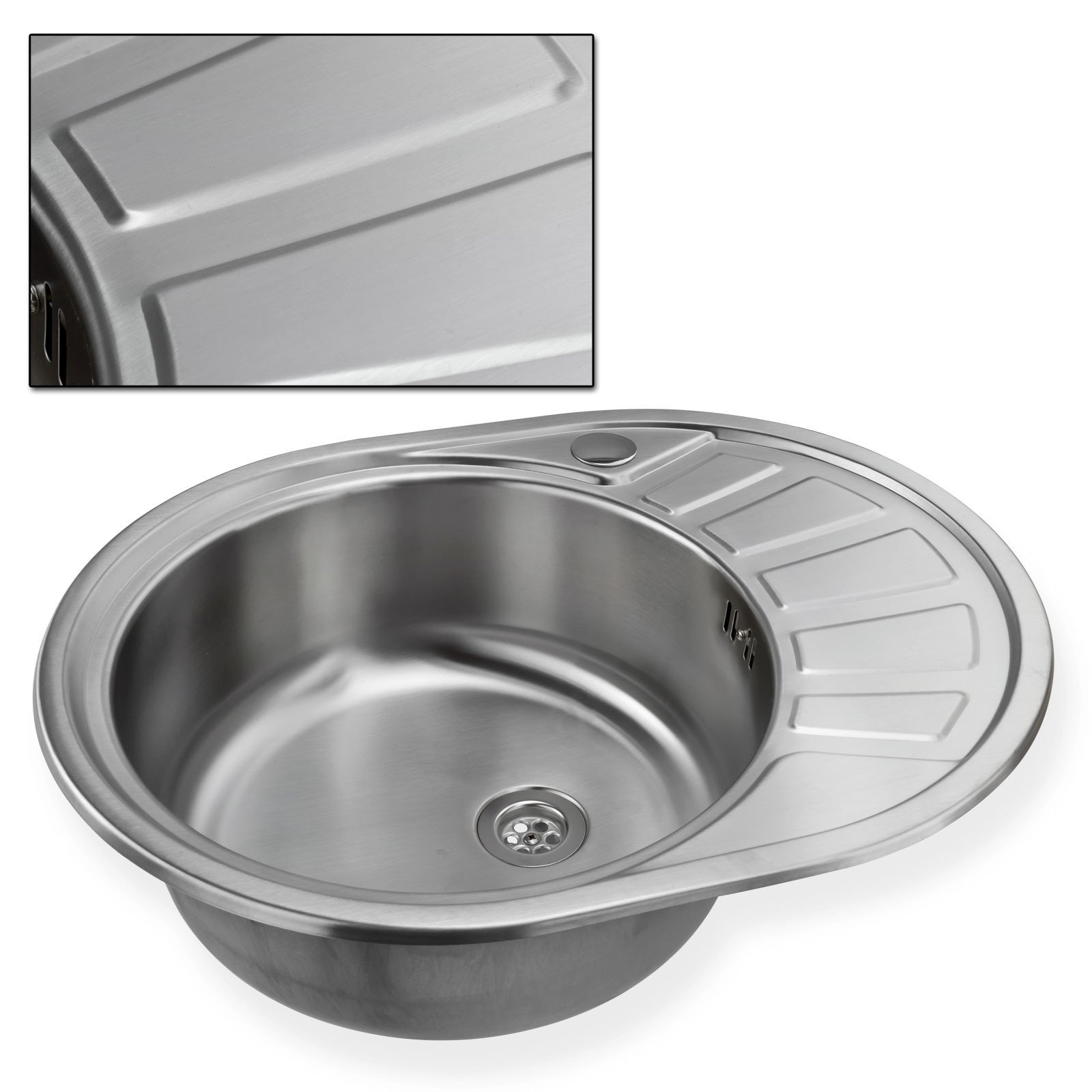 Stabilo-Sanitaer Einbauspüle aus hochwertigem Edelstahl, rundes Spülbecken mit kleiner Abtropffläche rechts, Küchenspüle in schönen und modernen Design