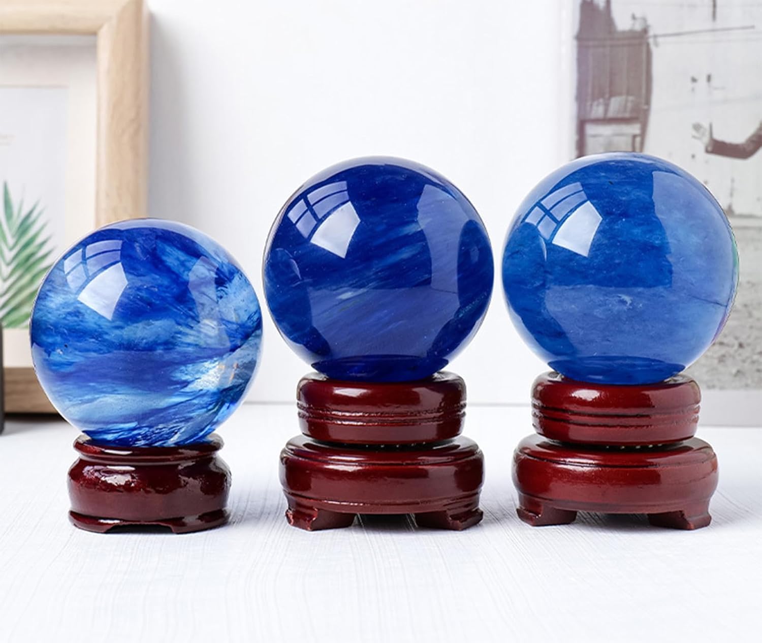 Smelting Blue Crystal Ball, Quartz Decorative Balls, Spheres,Divination Sphere, Home Decoration,Tabletop Sculpture Ornaments,6cm