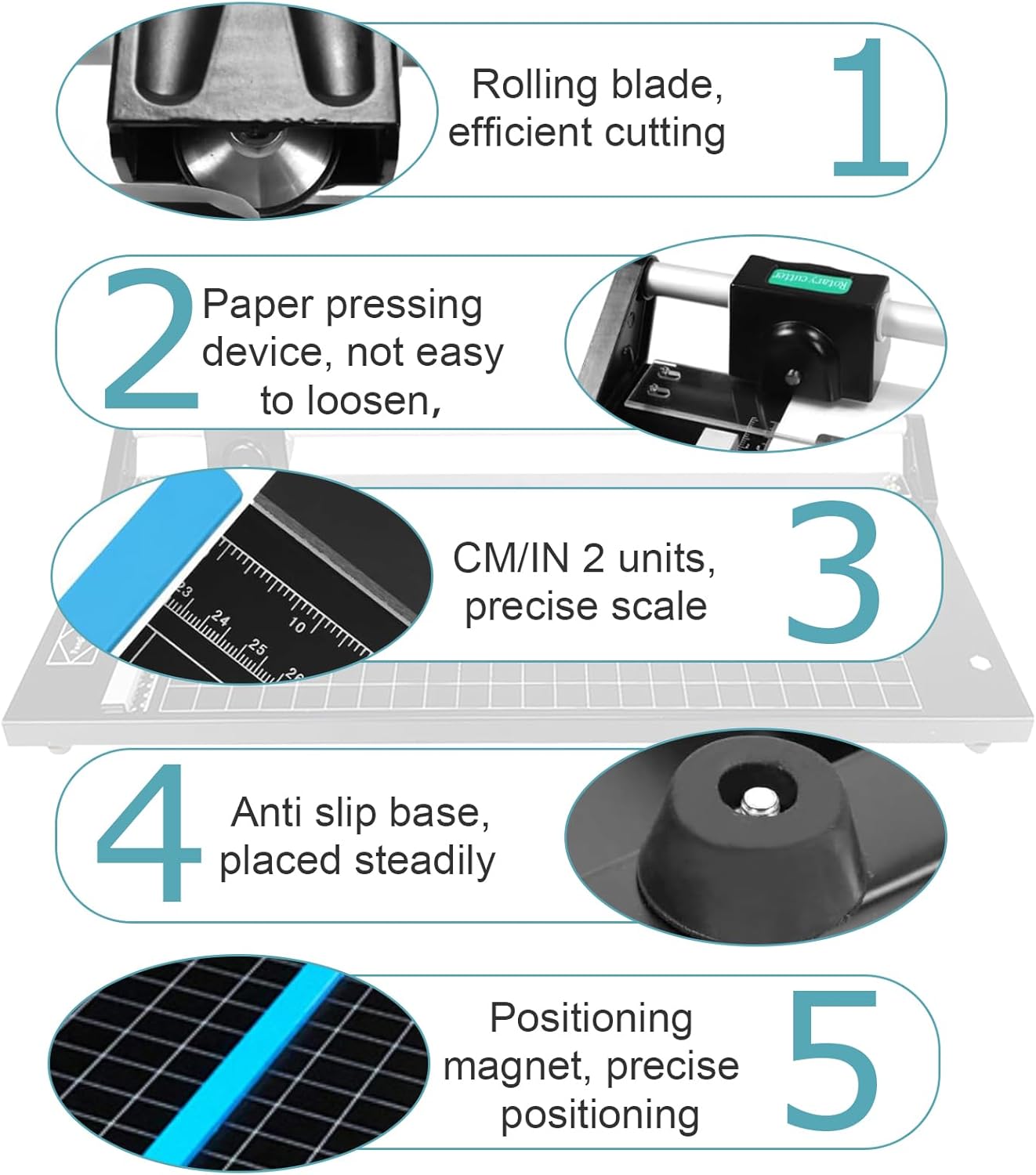 24 Inch Manual Precision Rotary Paper Trimmer,Rotary Paper Cutter Trimmer,Manual Heavy Duty Professional Rolling Trimmer for Cutting Various Types of Photo Paper, Film, Office Paper
