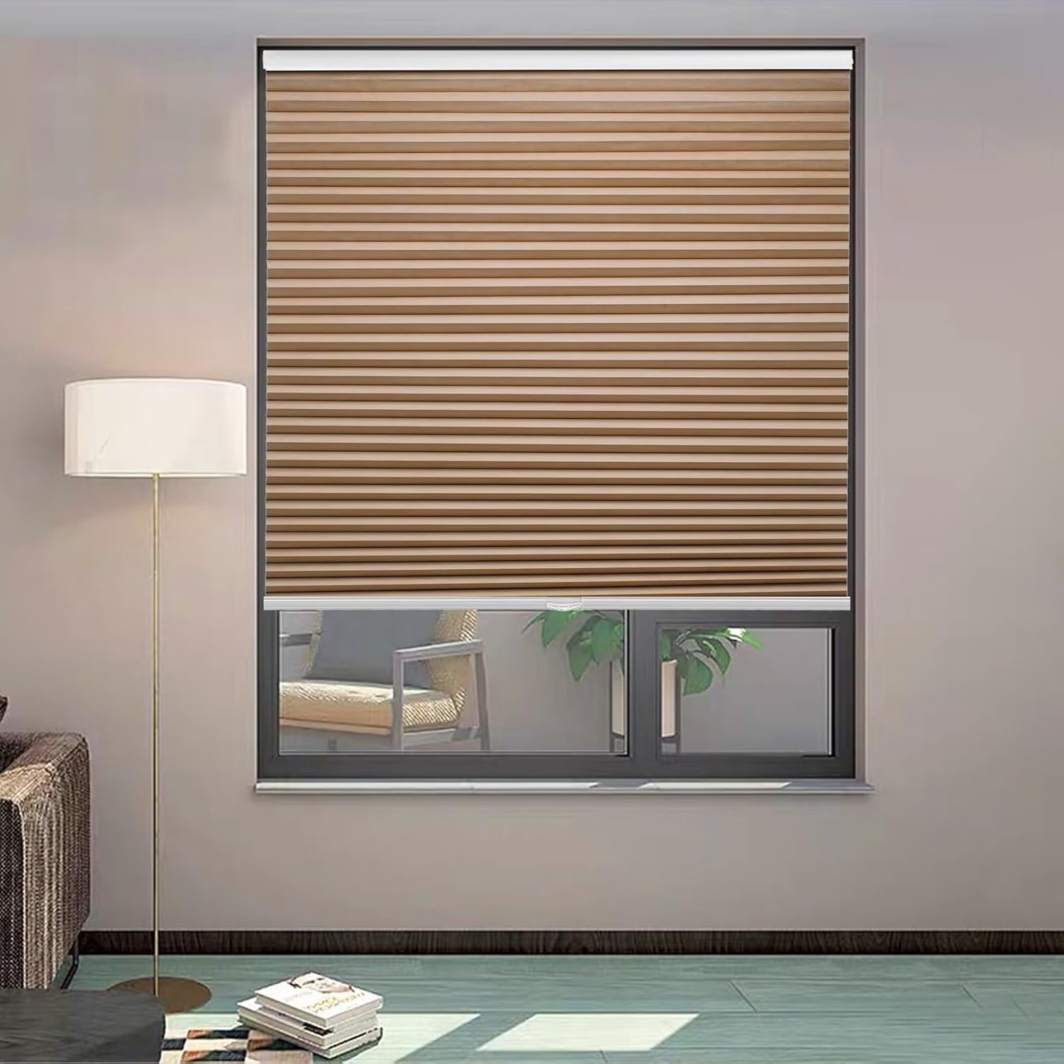 MYshade Cordless Blackout Cellular Shades, 1.5" Honeycomb Window Blinds for Bedroom & Nursery, Thermal Insulated, Noise Reducing, Privacy Shades, Inside or Outside Mount (32" W x 64" H, Light Brown) Light Brown-blackout 32" W x 64" H