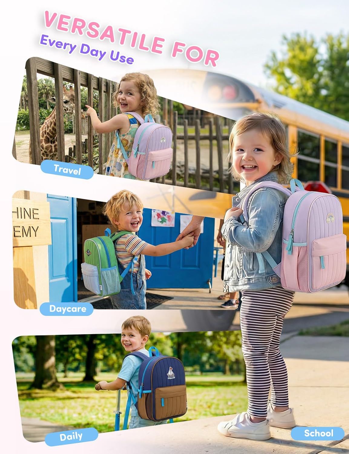 VASCHY Toddler Girls Backpack, Kids' Small Lightweight Quilted Color-blocked Bookbag School Backpack for Kindergarten Children Light Purple Pink - Image 7