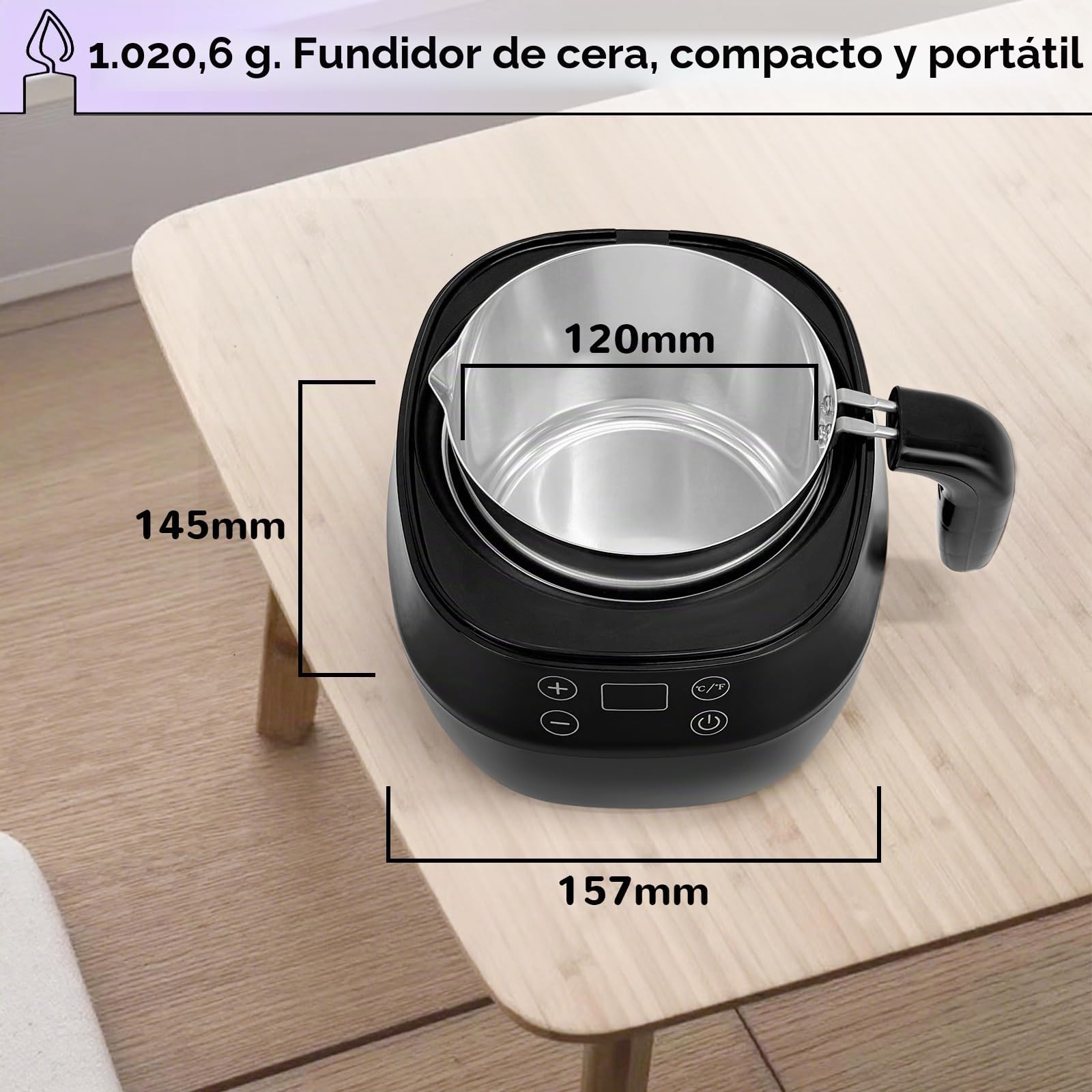 JAOGAUS Olla Eléctrica para Fundir Cera, 1 Litro, Temperatura Ajustable, Kit para Hacer Velas para Principiantes, Dispositivo para Centrar la Mecha y Cuchara de Silicona Incluidos