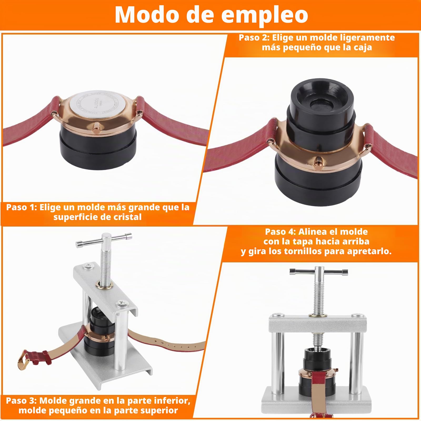 Prensa Tapa Reloj Herramienta Cambiar Pilas con 18 Moldes Abridor