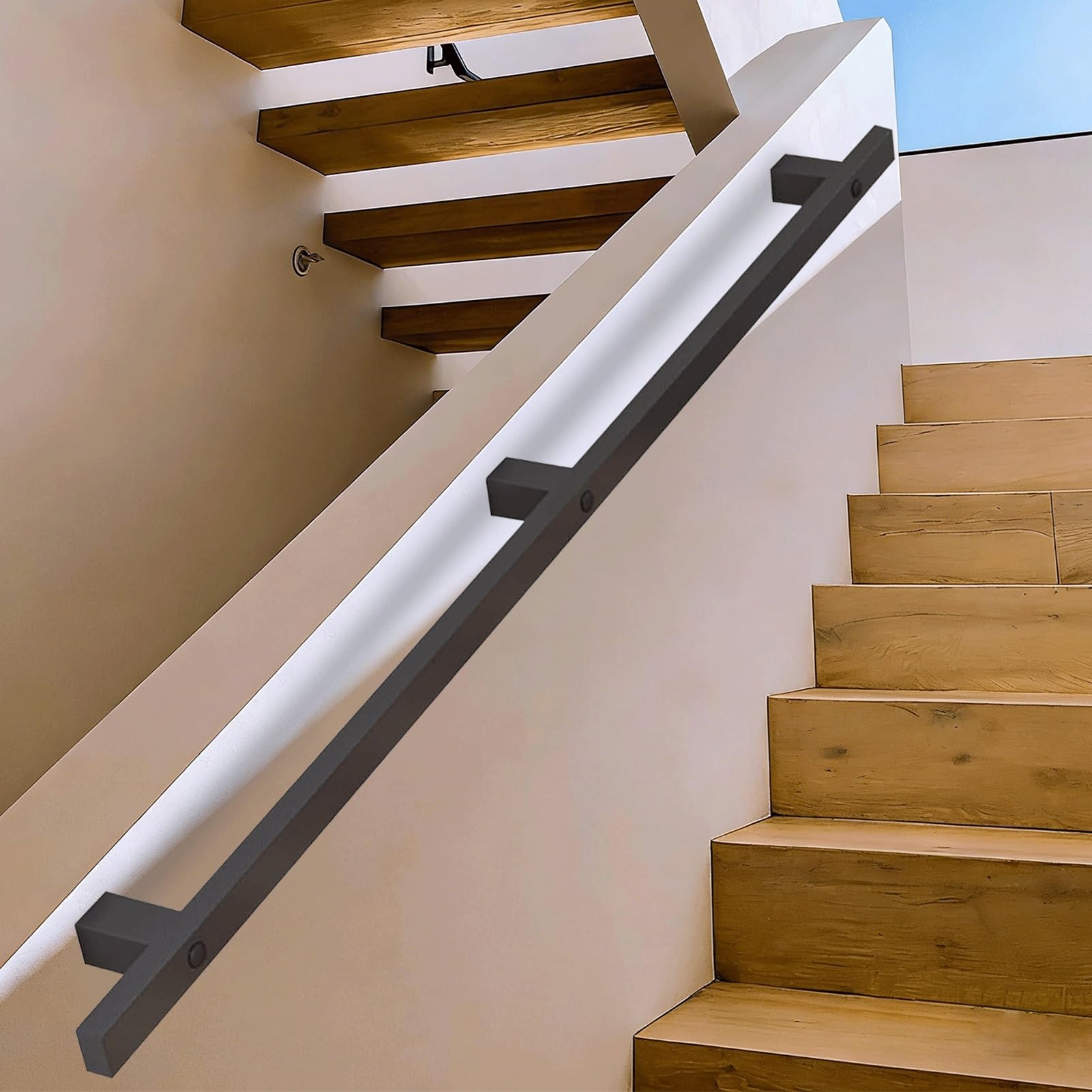 Rail d'escalier intérieur et extérieur 510cm en fer fixe pour pose murale