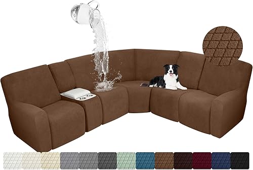 Miniatura 47 de ALIECOM Fundas impermeables para sofá seccional reclinable para sofá seccional reclinable elástico en forma de L, fundas de esquina lavables de