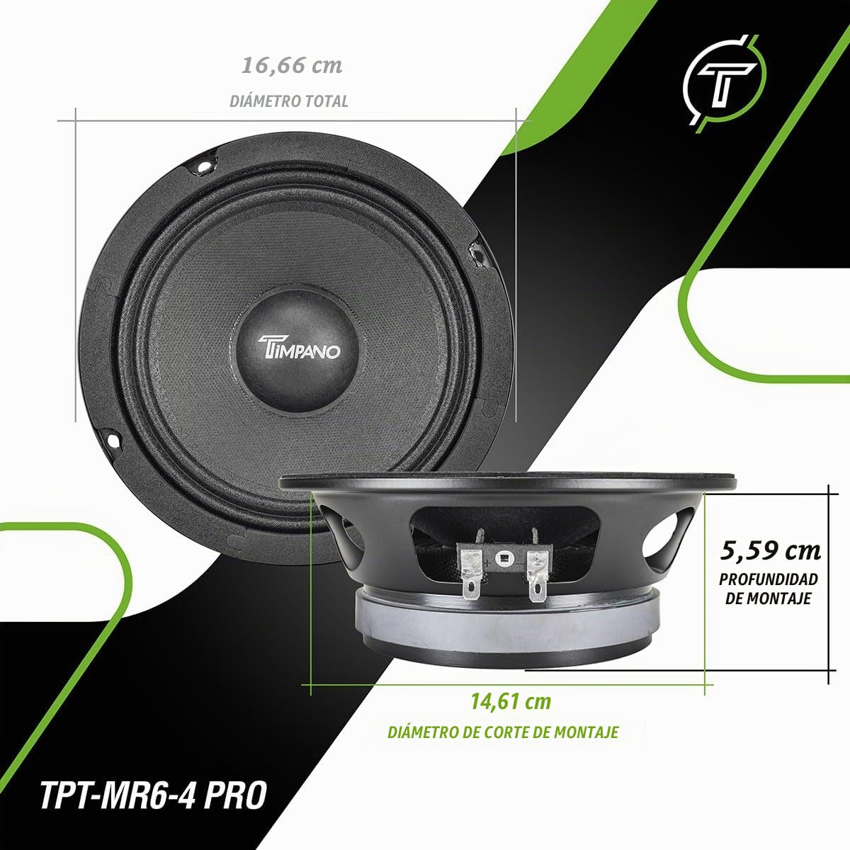Timpano Altavoz de rango medio poco profundo de 6.5 pulgadas, 500 vatios, TPT-MR6-4 PRO, paquete de altavoces de rango medio de 6.5 ohmios, altavoz de audio profesional compacto para puertas (par)