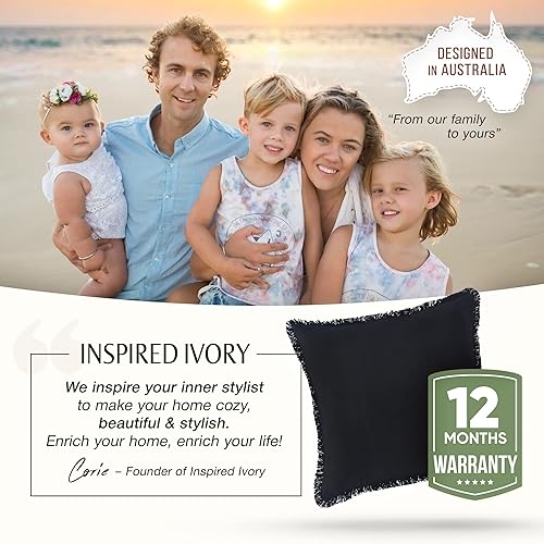 Miniatura 7 de Inspired Ivory - Funda de almohada de lino de 20 x 20 pulgadas, funda de almohada blanca rota con ribete de borlas, funda de cojín decorativa