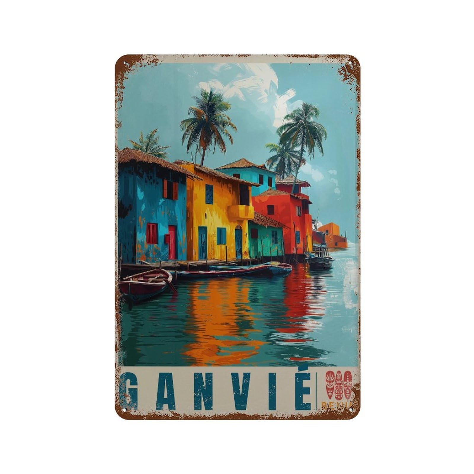 xiaoxiaoshen Ganvie Benin Travel Vibrant African (2) Wall Decor Art Metal Tin Poster Modern Home Decor Art Home Bar Shop Decorations Vintage Sign 30x20cm