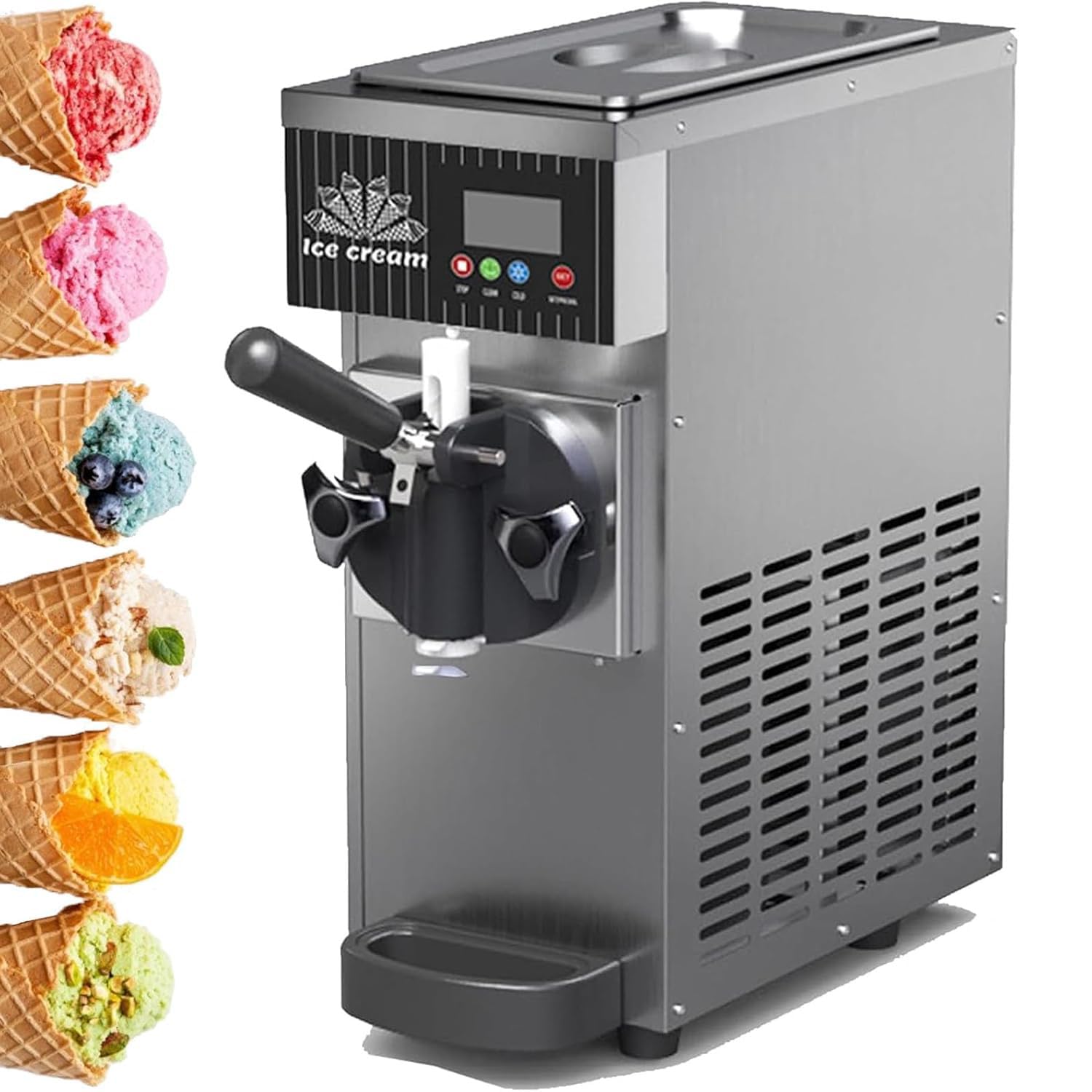 Softeismaschine für Zuhause, Softeisbereiter, 3,5 l 450 W Joghurtmaschine mit LCD-Display und Selbstreinigungsfunktion, produziert 80-100 Portionen am Stiel/Stunde für den Heimgebrauch Grey