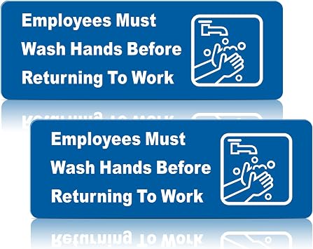 2 Pack Premium Self-adhesive Employees Must Wash Hands Sign, 9" x 3.2" Durable Acrylic Hand Washing Signs with Symbols, Easy to Install,Waterproof Safety Sign for Business, Restaurant, Salons, Hotel
