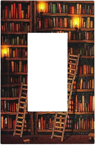 Estantería impresa vintage para biblioteca, librería, placa de pared individual de 1 banda, cubierta decorativa para interruptor de luz, placa
