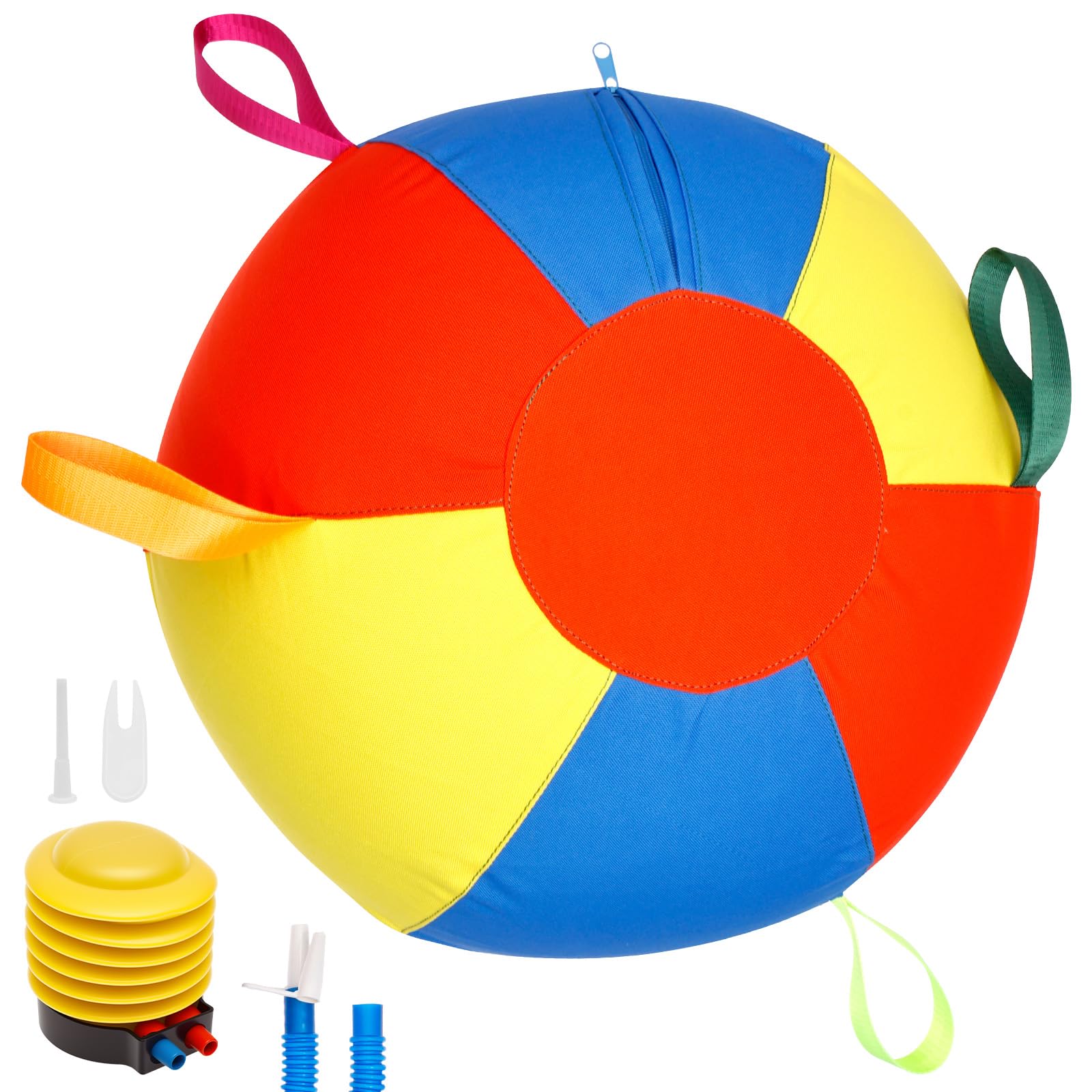 YUNYOUC Dog Herding Ball 45cm, Giant Interactive Dog Ball with Handle Cover & Pump, Large Inflatable Calming Toy for Training, Exercise & Play, Blue & Yellow High Visibility Design(Colorful)