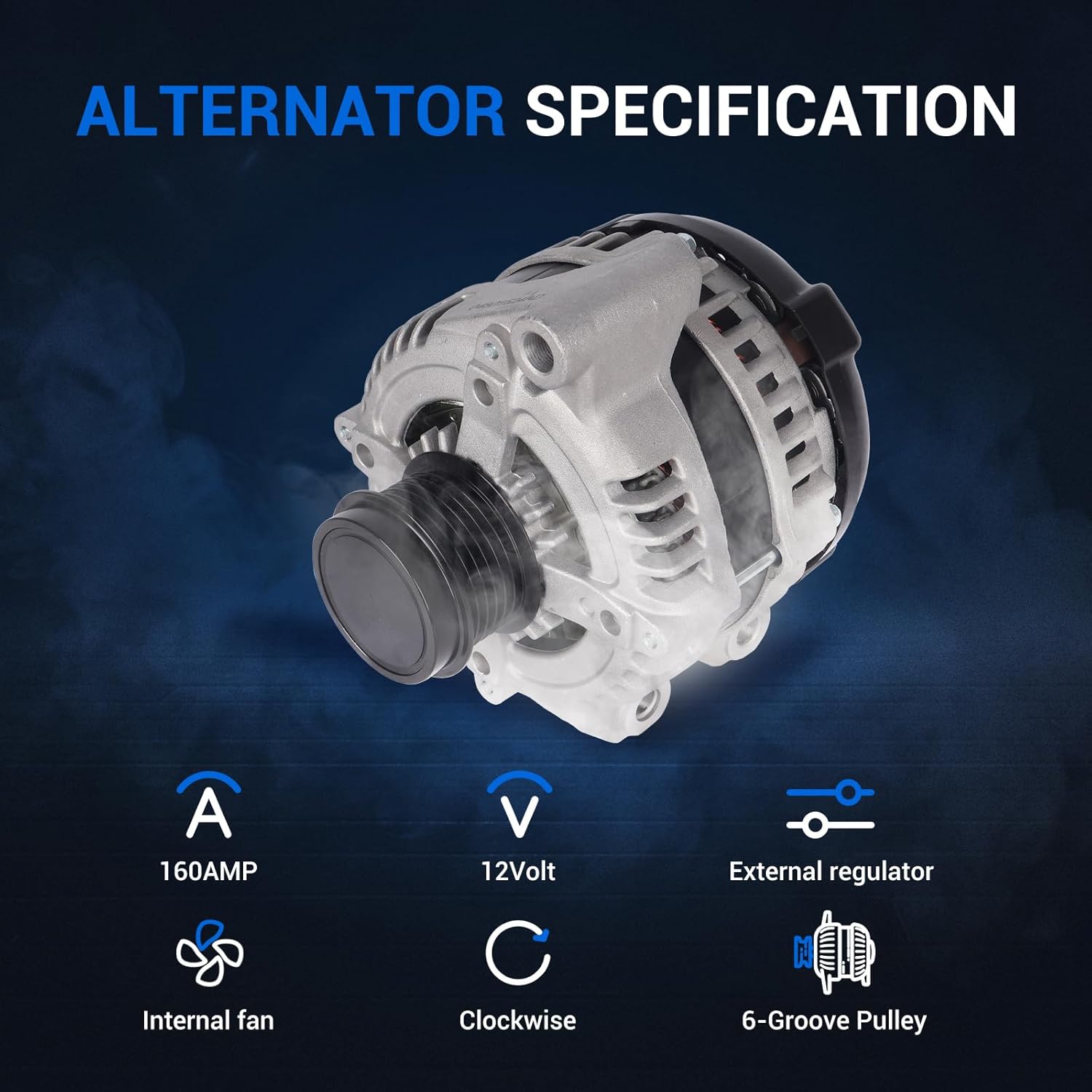 Autoround 04801624AD Alternator Fit for Dodge Journey 11-19, Grand Caravan 11-20, Avenger & Chrysler 200 & VW Routan 11-14, Town & Country 11-16, Ram C/V 12-15, V6 3.6L, 12V 160 Amp 6-Groove Pulley